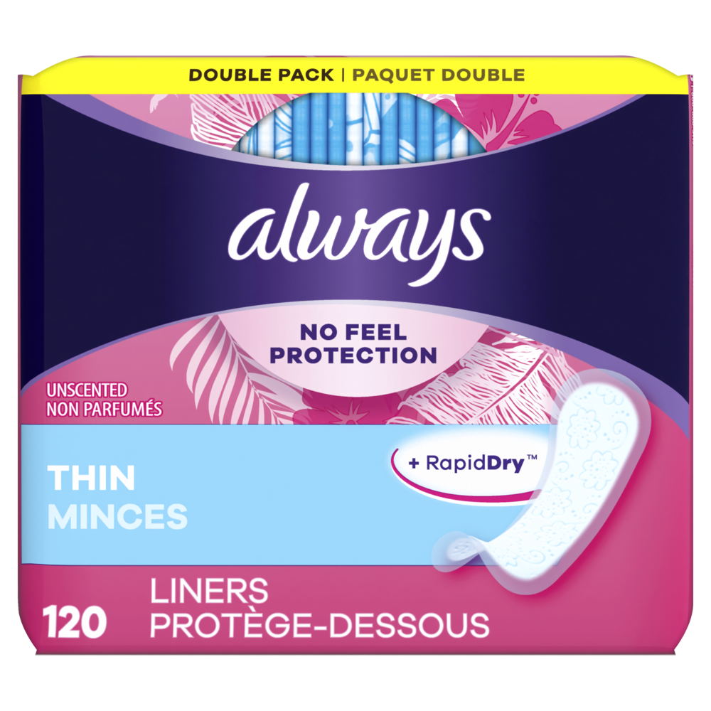 Always unscented thin liners 120ct