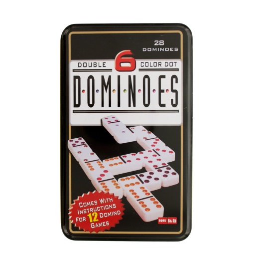 Dominoes dbl 6 color dot tin 28ct