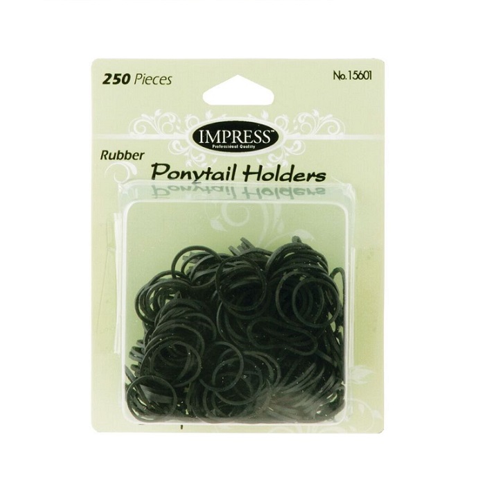 Impress black rubber ponytail 250ct