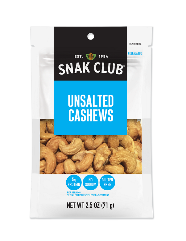 Snak club unsalted cashews 2.5oz