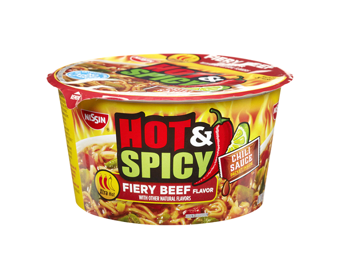 Nissin hot & spicy fiery beef bowl 6ct 3.28oz