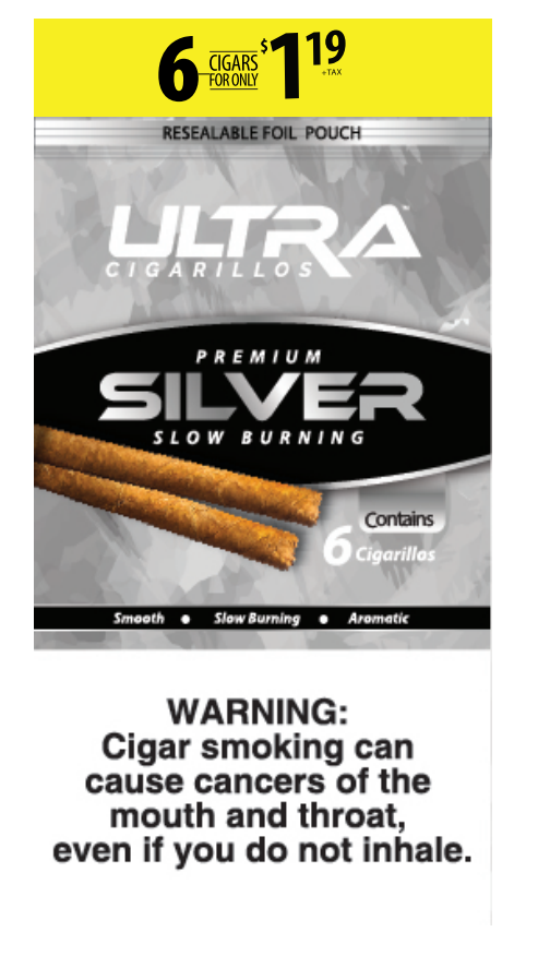 Ultra silver cigarillos 6/$1.19 15/6pk