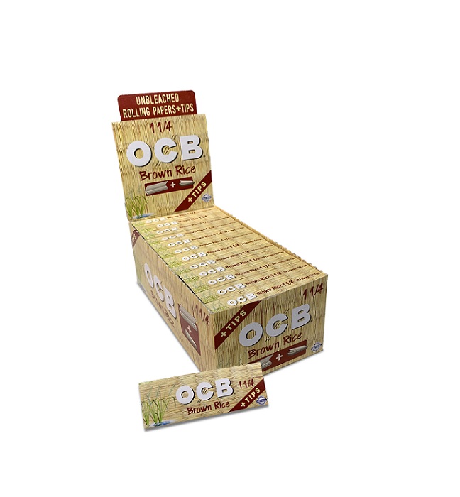 Ocb brown rice rolling papers with tip 1.25