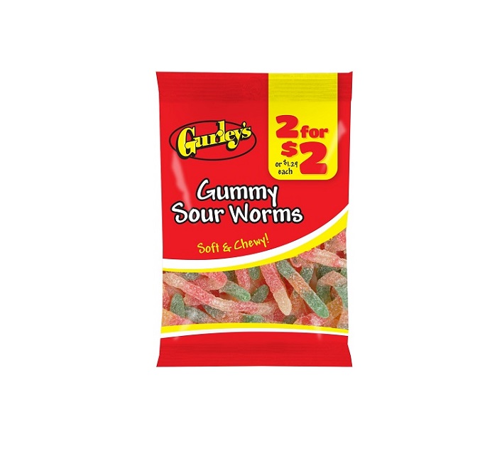 Gurley`s gummi sour worms 2/$2 12ct 3oz
