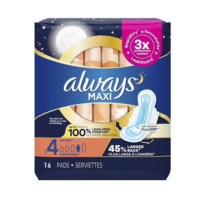 Always maxi overnight with wings size 4 16ct