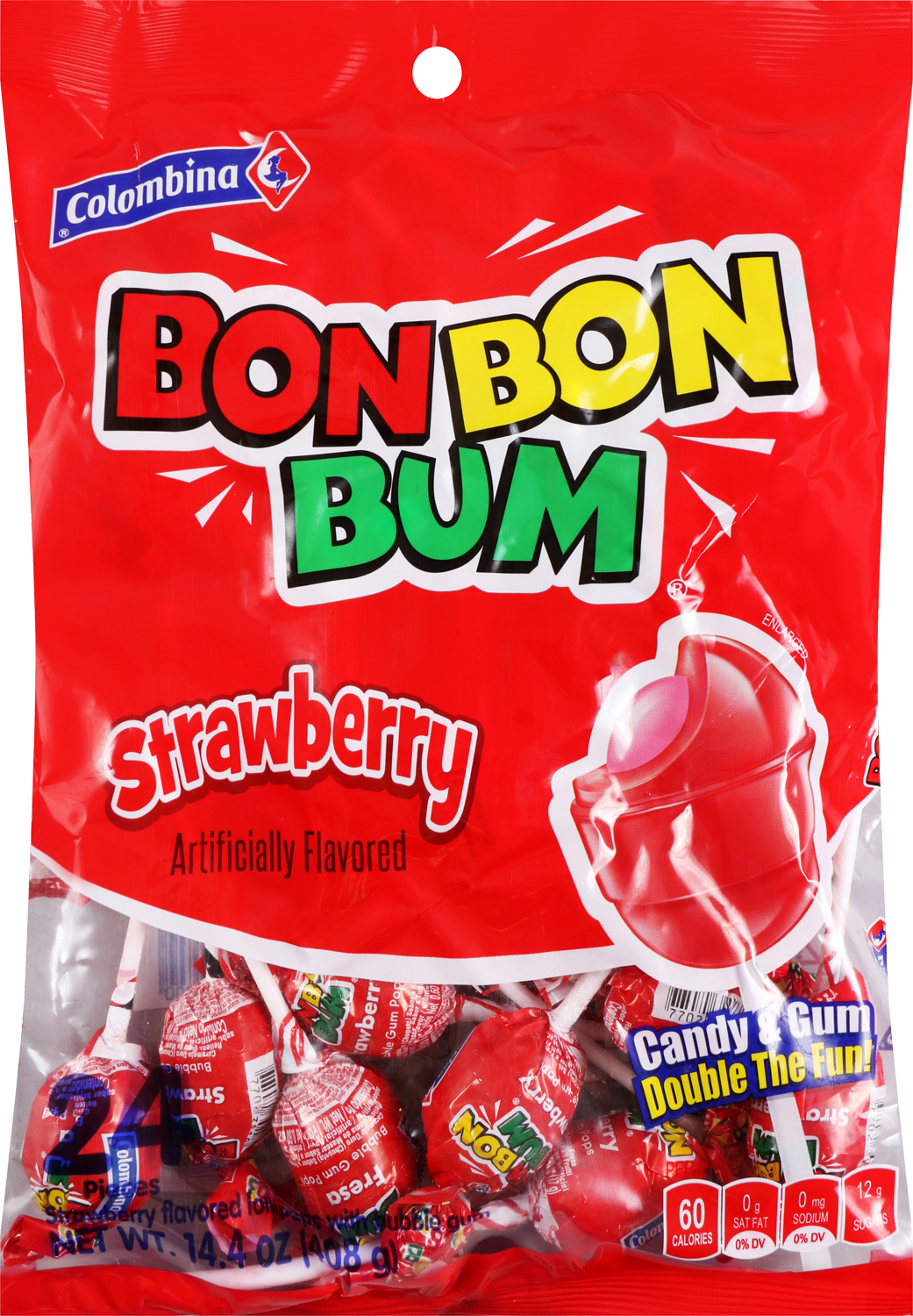 Bon bon bum strawberry lollipops 24ct