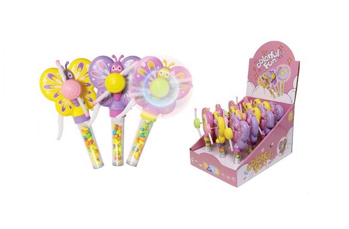 7s manual butterfly fan with light toy candy 12ct